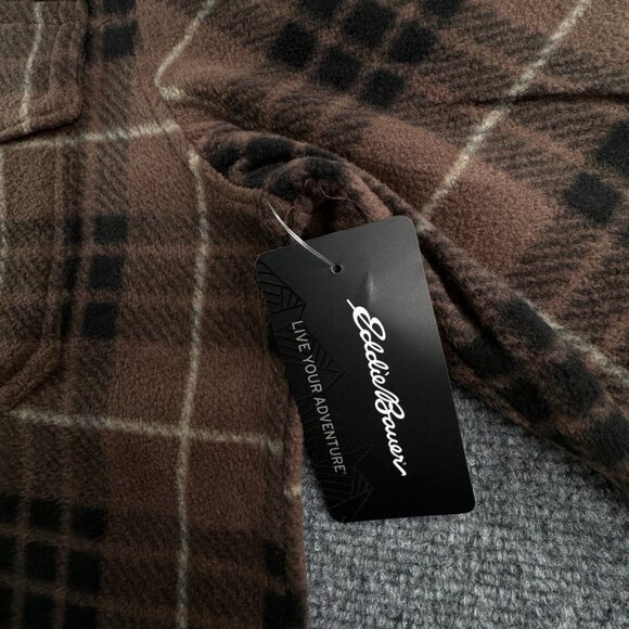 NWT Eddie Bauer Fleece Shirt Men Medium Long Sleeve Button Up Shirt Plaid Brown - Picture 8 of 16
